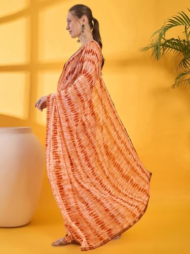 Image of SIRIL Women's Printed Chiffon Saree with Unstitched Blouse Piece