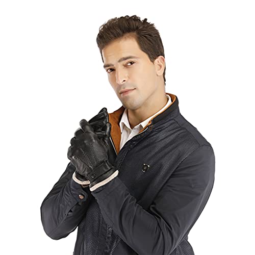 Acdyion Herren Winter Lederhandschuhe Touchscreen geeignet Wollfutter Handschuhe aus Echtleder, Schwarz, (L)