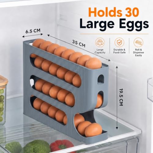 Image of Automatic Egg Rolling Dispenser, 4 Tier, 30 Eggs (GREY-1 NEW) (GREY)