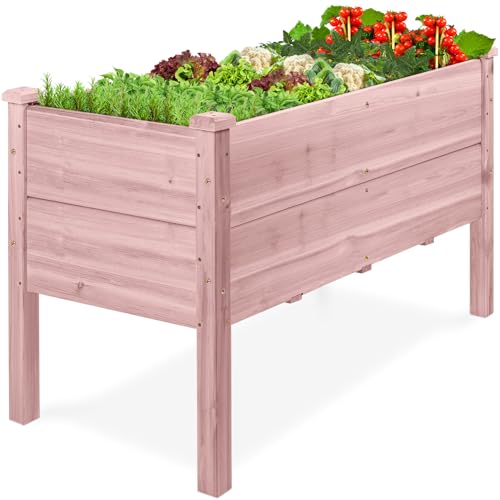 Image of Best Choice Products 48 inch x 24 inch x 30 inch Raised Garden Bed with Extra Deep 16 inch Depth, Elevated Wood Planter Box Stand for Backyard, Patio, Balcony, Natural Fir Wood - Pink