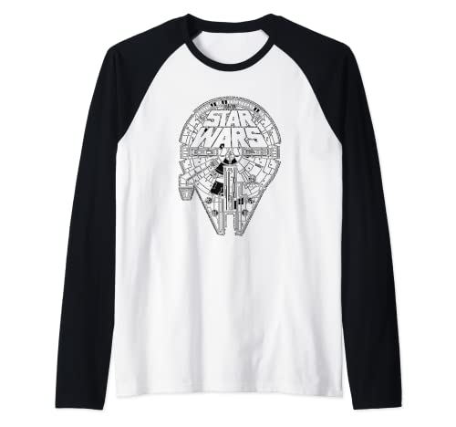 Star Wars Classic Millennium Falcon Overview Outline Raglan Baseball Tee