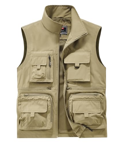 OlyljpinZ Gilets de Pêche pour Homme Multi-Poches Gilet de Plein air À Séchage Rapide Gilet Sport Sans Manche Veste Été Léger Respirant Loisirs Reporter...