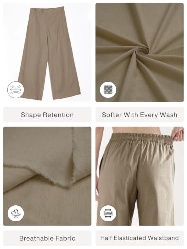 Image of SAADAA Women's Relaxed Fit Mid Rise Airy Linen Wide Leg Pants, High Waist Trousers for Formal, Casual & Office Wear