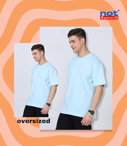 Image of Not Funny 280 GSM Pure Organic Cotton Oversized t Shirts for Men | Drop Shoulder Tshirt for Men & Boys (Available in Black, Blue, Beige,Orange & White)