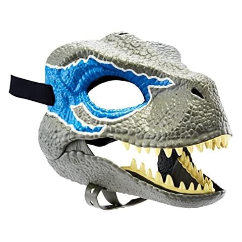 NZXVSE Dinosaur Mask with Opening Jaw, Movie-Inspired Realistic Texture and Color, Eye and Nose Openings and Secure Strap, World Legacy Velociraptor Dinosaur Roar Mask for Kids, Blue, M Cover