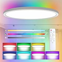 Lámpara de techo LED con control remoto, 24 W, 3000 K-6000 K, luz de techo impermeable con retroiluminación 7 RGB para baño, pasillo, dormitorio, sala de juegos.