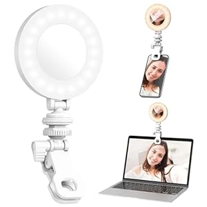 Selfie Light, Clip on Ring Light, 48 LED Rechargeable Clip Fill Video Light Adjusted 3 Light Modes Selfie Ring Light for Phone, iPad, Laptop, 360° Rotation Phone Light for Selfie, TikTok (White)