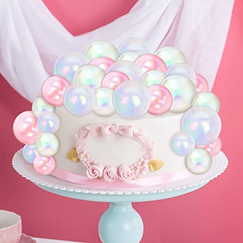 Tondiamo 108 Pcs Balls Cake Topper Balloons Cupcake Topper Diy Cake Insert Topper Foam Cake Balls Baking Decoration For Wedding Anniversary Birthday (Pink, Clear, White,1.57'', 1.18'') #TOP6