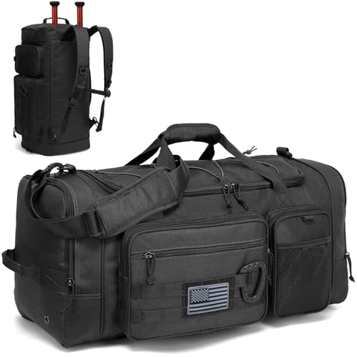 TUGUAN Large Baseball Softball Duffle Bag 3 in 1 Baseball Equipment Duffel Backpack for Adult Youth 65L Bat Bag with Shoes Compartment - 2 Bat Sleeves Fence Hook Hidden Dual Straps Black