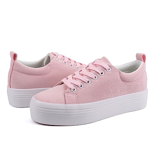 Image of JABASIC Women Lace Up Platform Sneakers Comfortable Casual Fashion Sneaker Walking Shoes