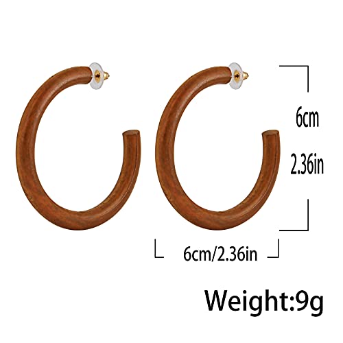 Stwtr Women's Natural Wood Earrings Fashion Earrings Geometric Shape Retro Earring Set Natural Wood Hollow Semicircle Earrings #TOP1