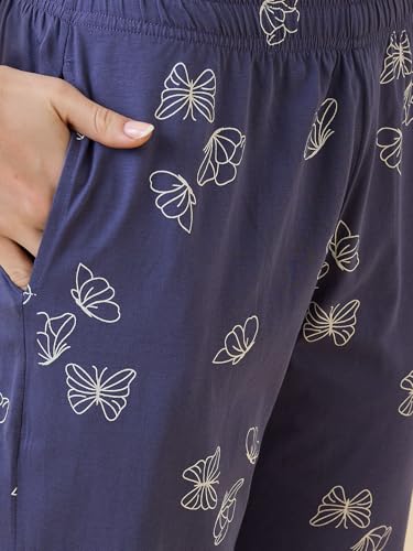 Image of AV2 Women's Cotton Printed Round Neck Short Sleeve Night Suit Set | Capri Set | Casual Night Dress for Women-2127