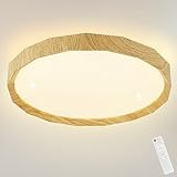 ZMH Deckenlampe LED Deckenleuchte Schlafzimmer - 43W Wohnzimmer Deckenbeleuchtung Ø40cm Dimmbar mit Fernbedienung Schlafzimmerlampe Boho Rund Sternenhimmel Modern Holzoptik für Flur Küche Esszimmer