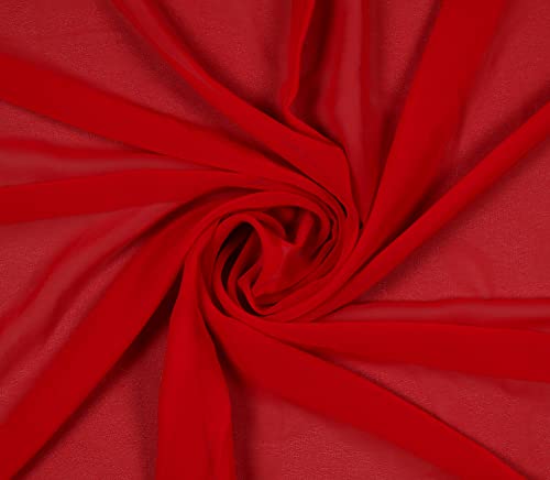 MDS Pack of 10 Yard Chiffon Fabric, Sheer Soft Draping Fabric Bolt for Wedding Party Backdrop Arch Decoration, Apparel Bridal Dress Sewing DIY Crafts Solid Gauze Fabrics 44” Wide - Red