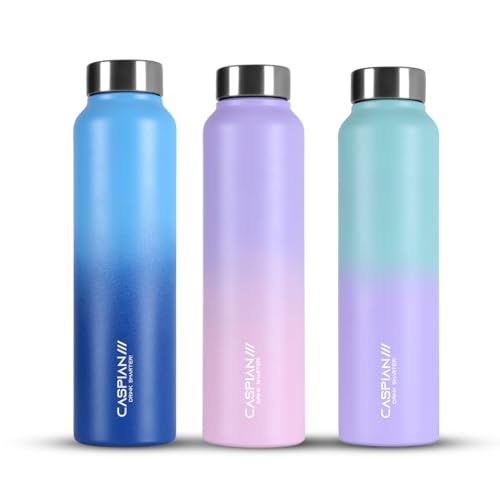Image of CASPIAN / / / Astra ISI Certified Stainless Steel Water Bottle 1ltr. (Multicolor, 1 Litre, Set of 3) |Leak Proof Thunder for Fridge Home Office Travel School Kids Boys Girls Adults Sports Gym |BPA Free