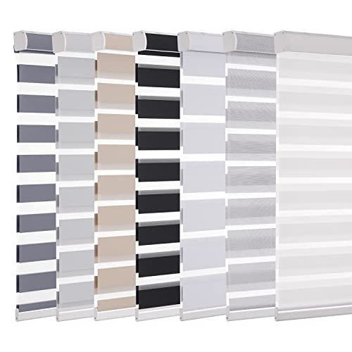 Pumkust Size Custom Zebra Blinds Cordless for Windows, Blackout(85%) Dual Layer Zebra Roller Shades Sliding Glass Door Horizontal, Privacy Light Control Day and Night for Home, White