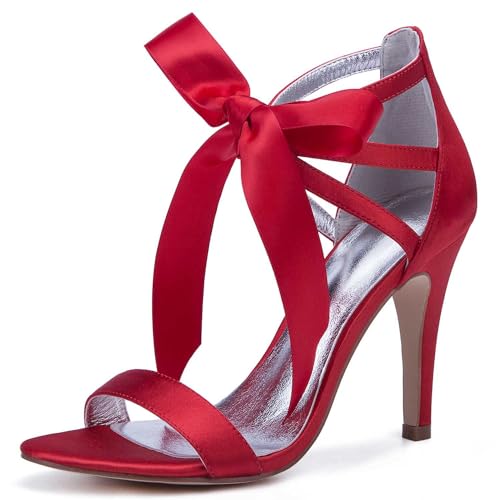 Bridal Women's Peep Toe High Heel Pumps | Slip-On Satin with Ankle Strap | Elegant Wedding, Prom & Party Shoes for The Bride