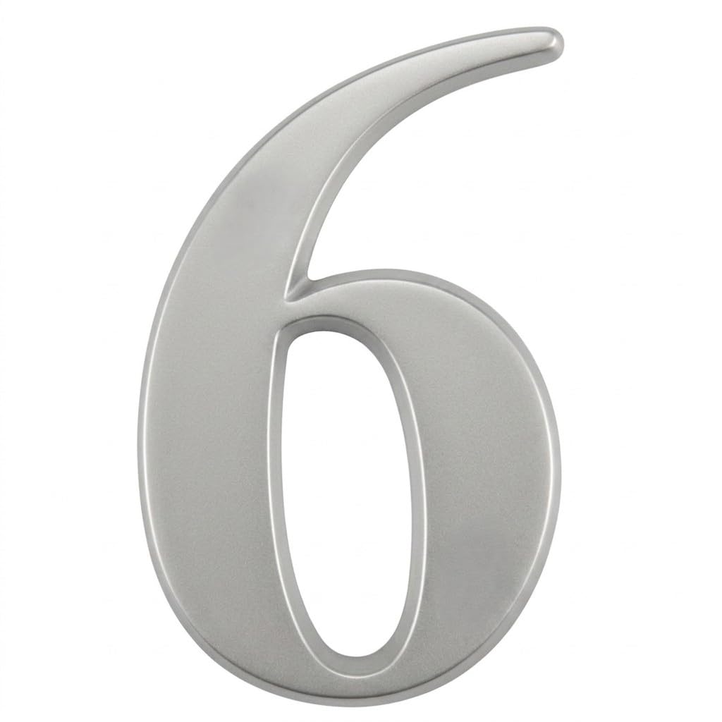 3" House Door Number Silver Anodised Self Adhesive, Times Roman, 6
