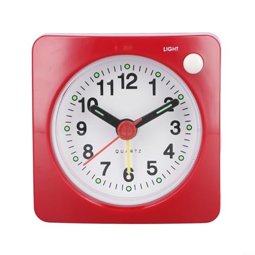 Mini reloj despertador de tamaño de viaje con un mecanismo silencioso, incluye luz integrada y función de repetición fácil de usar (rojo)