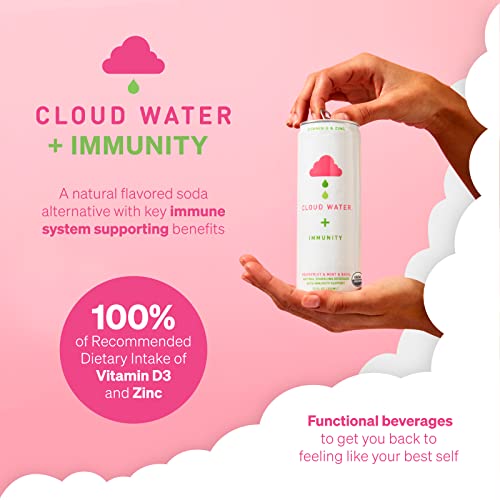 Organic Infused Sparkling Water With Immunity Support By Cloud Water - 12-Pack, Grapefruit, Mint & Basil - Low Sugar & Calorie Flavored Soda, Kosher - 100% Rdi Vitamin D3 & Zinc, (12 Oz) #TOP1