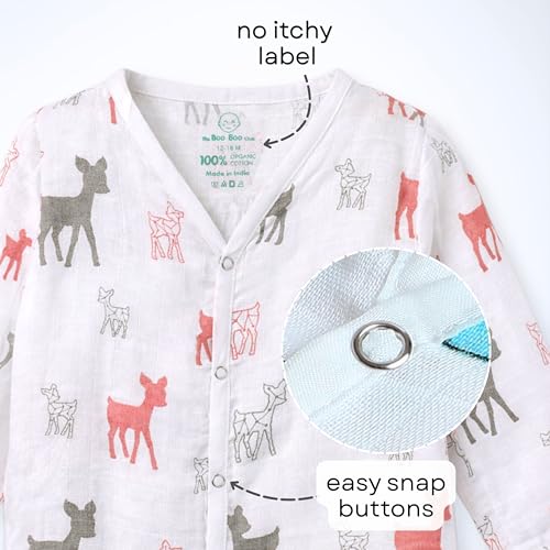 Image of The Boo Boo Club Kids 100% Cotton Muslin Printed V Neck Long Sleeve TopBottom Set | Night Suit for Baby Girl and Boy