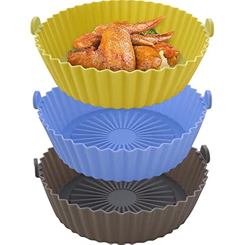 WYBG 3 Pcs Food Grade Silicone Easy Cleaning Air Fryer Liners Reusable Air Fryer Silicone Pot Food Safe Air Fryer Oven Accessories Replacement for Flammable Parchment Liner Air Fryer Basket Cover