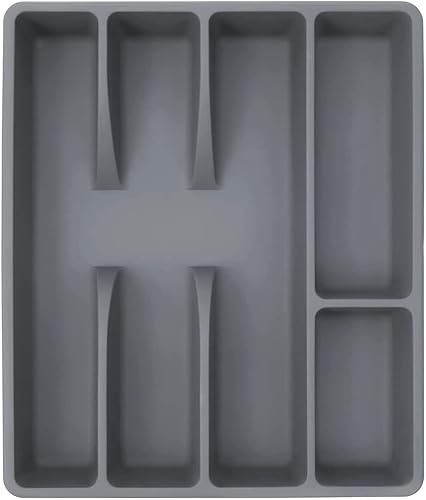 ALOEU Caja organizadora de utensilios de almacenamiento, organizador de cubiertos, bandeja organizadora de cubiertos de plástico