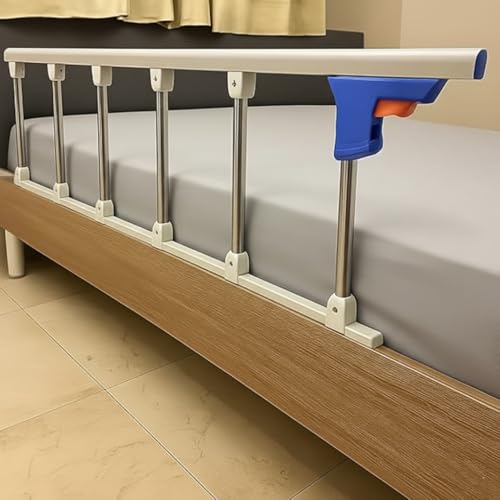 Image of Adjustable Bed Rail for Elderly Person at Home - Heavy Duty Hospital Bed Guard with 6 Steel Bars | Collapsible Safety Rail | No Drilling Required | Soft Closure | One Side Only | 55.5x14 Inch