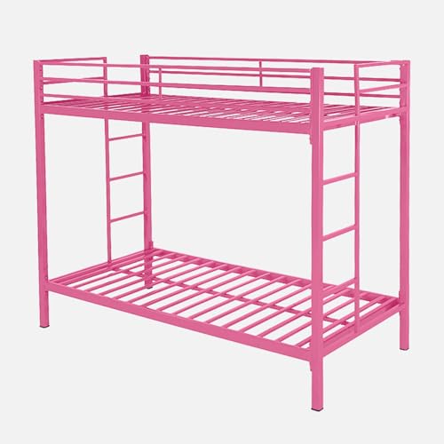 Image of Pilio Twin Over Twin Metal Bunk Beds for Kids | Bunker Bed for Adults | Double Decker Bed for Kids Room Furniture | Frame Only, Mattress not Included (Pink)