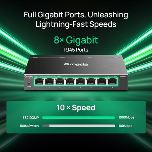 Image of TP-Link Omada 8 Port Gigabit Easy Managed, Switch, VLAN, Auto Loop Prevention, IGMP Snooping, Fanless, Managed by Omada, Durable Metal w / Shielded Ports(ES208G)