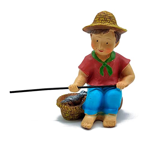 Acan Tradineur - Figura de Pastor Pescador Naif - Fabricado en marmolina - Figura Decorativa Divertida para Nacimiento, Navidad, decoración Tradicional.