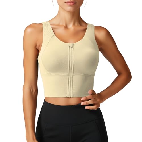 Sujetadores deportivos con cierre frontal sin costuras para mujer, cremallera frontal, tela elástica, tirantes anchos, soporte postoperatorio, talla Xxxl