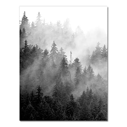 Wall Art Zwart-wit Natuur Prints Bos Boom Posters Mistig Bos Landschap Canvas Schilderij Foto Woonkamer Decor 70x100cm (28x39in) x2 Frameloos - Afbeelding 5
