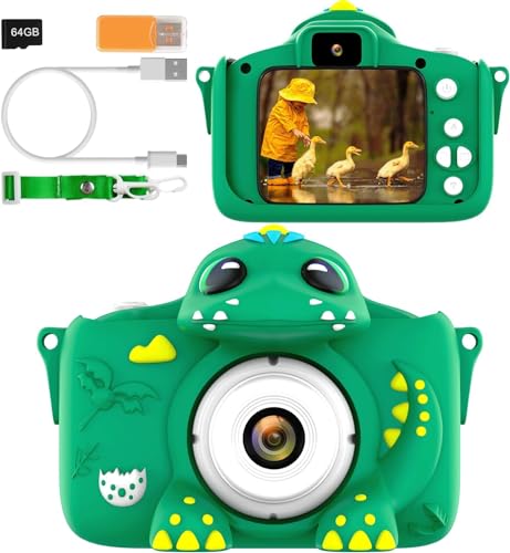 Image of Kids Camera for Girls Boys Toddlers Childrens Age 3-8 Digital Selfie with 64GB Card for Son Daughter Grandson Granddaughter Christmas Birthday Gifts