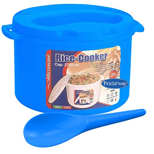 Image of Primeway Polypropylene 2.7Liter Microwave Rice Cooker Container W /Serving Spoon(Blue)