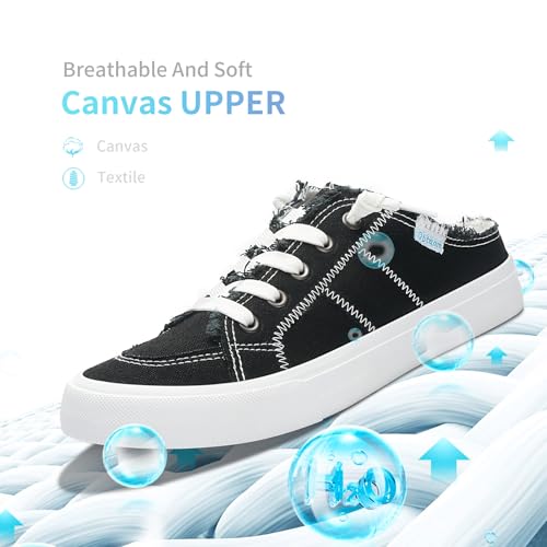 Image of Obtaom Women Canvas Mules Memory Foam Clipper Fashion Sneakers Comfortable Slip-On Mule Backless Holiday Shoes