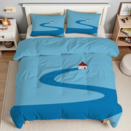Housse de couette 220x240 en microfibre avec fermeture éclair pratique bleu maison
