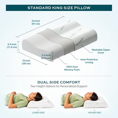Image of Neckpedic Cervical Memory Foam Pillow for Neck Pain Relief | Orthopedic Neck Support Pillow for Side & Back Sleepers | Dual Height Ergonomic Design for Neck Alignment (Pack of 1)