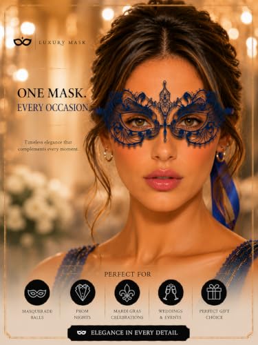 Image of Masquerade Mask for Women with Rhinestones - Elegant Metal Half Face Mask for Masquerade Parties, Mardi Gras, & Themed Events