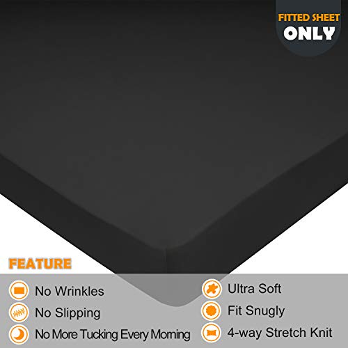 Image of Stretch King Size Fitted Sheet Only - 4-Way Stretchy Jersey Knit, Cozy T-Shirt Soft, Wrinkle Free, Snug Fit & Stay in Place, No More Slipping Off for Mattress (Deep: 5 inch-13 inch) - Dark Gray, King