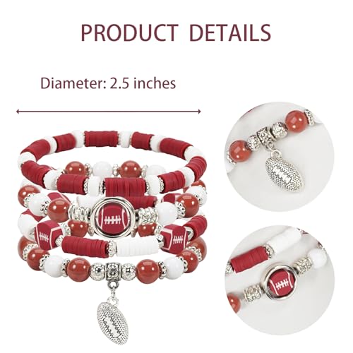 Image of Football Baseball Soccer Beaded Bracelets for Women Stackable Game Day Sports Theme Bracelet