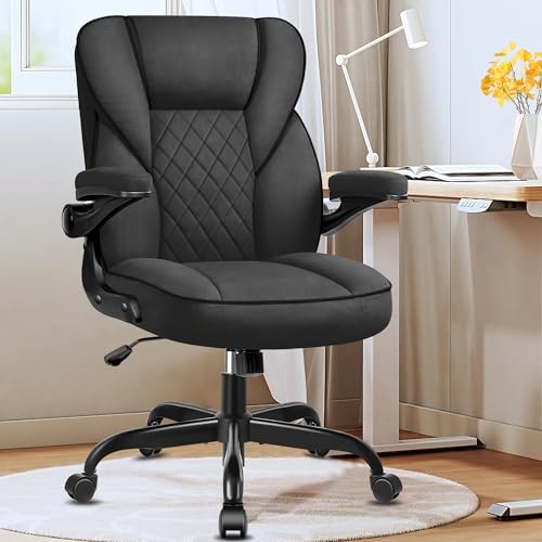 Office Chair Computer Desk Chair PU Leather Swivel Executive Task Chair with Adjustable Height Lumbar Support Padded Flip Up Armrests Home Office Black Black Leather