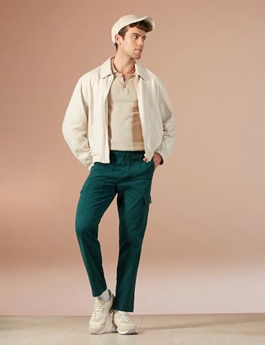 Image of The Indian Garage Co Men Slim Fit Solid Mid-Rise Cargos