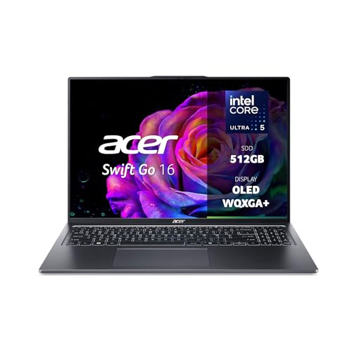 Acer Swift Go 16 SFG16-72-52ZD PC Portatile, Notebook, Intel Core Ultra 5 125U, RAM 16 GB DDR5, 512 GB PCIe NVMe SSD, Display 16' 3.2K OLED 120 Hz, Scheda Grafica Intel, Windows 11 Home