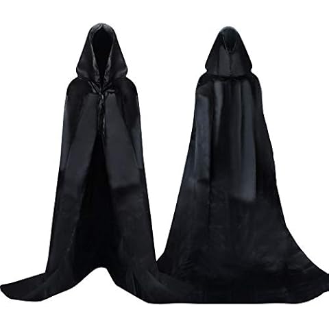 Proumhang Black Hooded Cloak Long Cape Grim Reaper Vampire Witch Carnival Halloween Adult Wizard Costume XL Cover