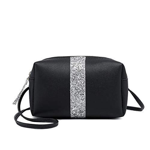 Preisvergleich Produktbild Hyhy Mini Pailletten Umhängetasche Zylinderform Multifunktions Reise Reißverschluss Tasche Cross Body Handytasche, schwarz