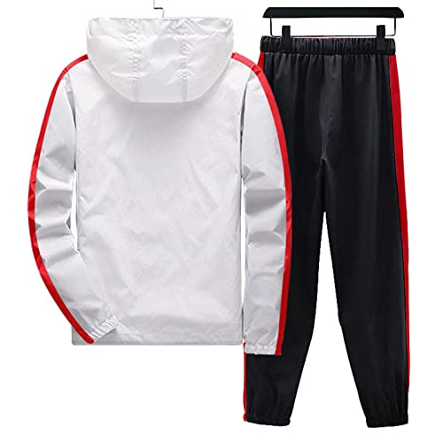 Glvsz Men And Women Casual Sports Baseball Clothes Pants Suit Coat With Pocket Zipper Coat With Pants Two Men's Summer Suits White #TOP3