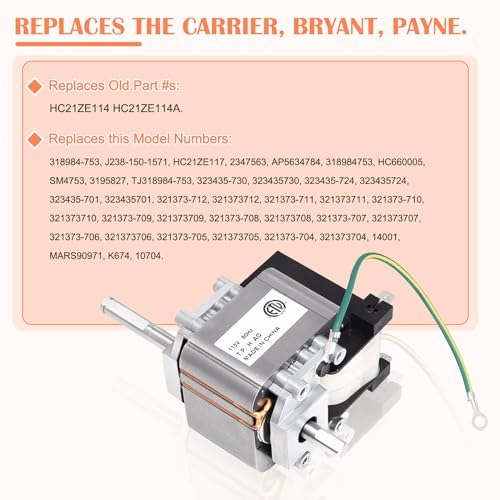Image of Hiorucet 318984-753 Inducer Motor Kit, Draft Inducer Motor Assembly for Carrier Payne Bryant Furnaces, 318984-753, HC21ZE114A, Jakel INC J238-150-1571, HC21ZE117, SM4753, 318984753.
