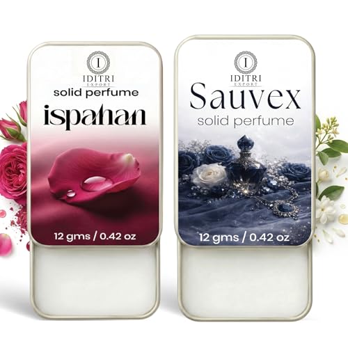 Image of IDITRI EXPORT Solid Perfume |Ispahan&Sauvex Alcohol Free Wax Perfume Balm, Long Lasting | Pocket Tin 12g, Pack Of 2| Non Greasy Smooth Glide, Travel Friendly Men And Women