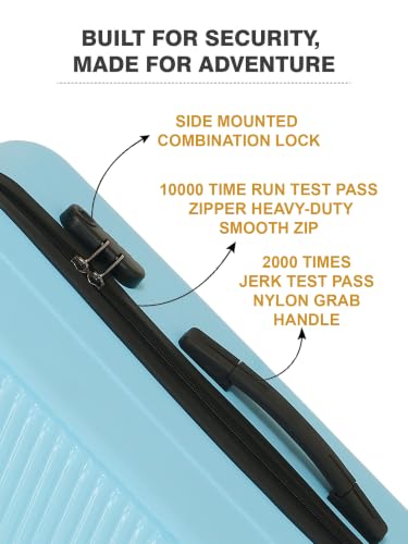 Image of Teakwood Large Size 8 Wheels Trolley Bag, Hard Cabin with Zipper Closure, Adjustable Push Button & Cross Side Strap, Number Lock System 360 Degree (Large, Sky Blue)